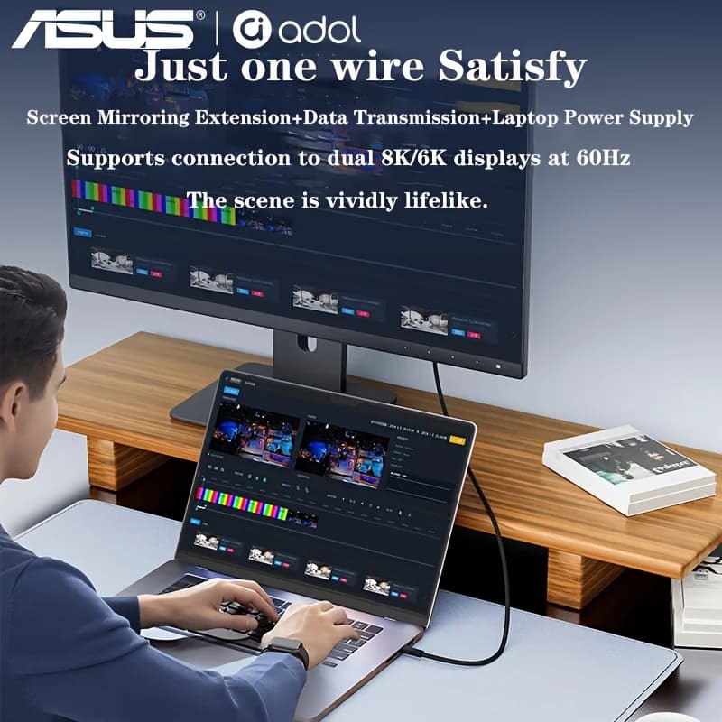 ASUS Thunderbolt 5 Cable 120Gbps PD 240W Data Cable Fast Charging 8K60Hz Type-C Cable for MacBook, iPad, iPhone, and Android - 6