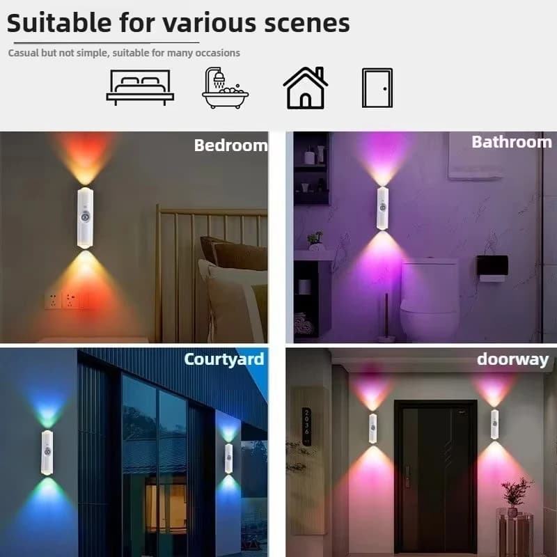 LED Night Lights Double-head Sunset Wall Lamp Motion Sensor RGB Ambient Light Magnetic USB Rechargeable Party Corridor Closets - 4