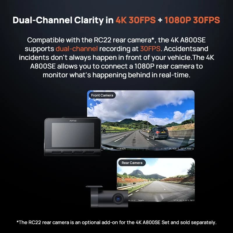 70mai كاميرا سيارة 4K A800SE UHD إصدار محدث دعم ثنائي القناة مراقبة انتظار 24 ساعة سوبر كاباسيتور Wifi 6 تحكم صوتي - 3