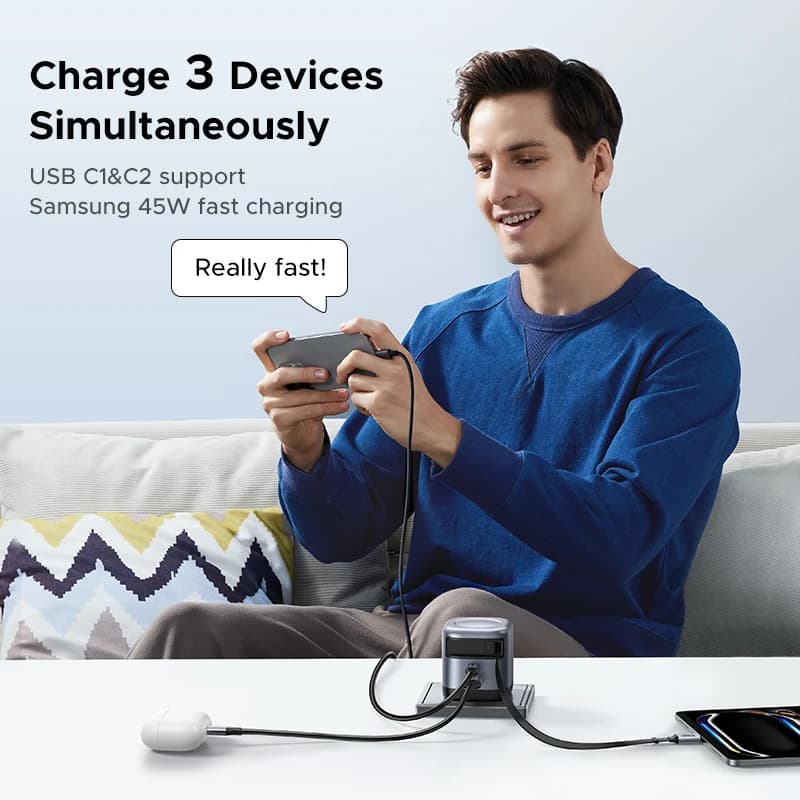 شاحن كابل قابل للسحب UGREEN 45W GaN: يدعم UFCS وPPS وQC وPD 3.0، شحن سريع لـ iPhone 16 و15Pro وSamsung S25 وiPad وMacbook Air - 4