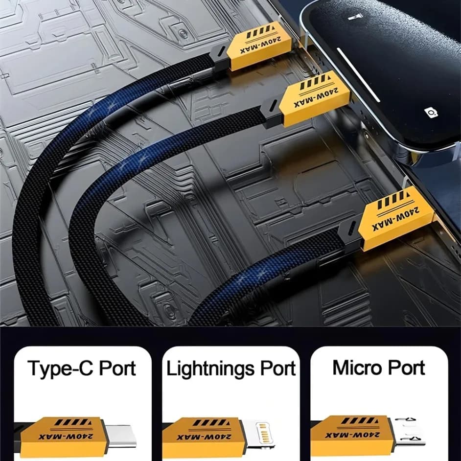 2 في 3 USB كابل شحن سريع 240 واط نايلون مضفر متعدد المنافذ نوع C كابل شاحن الهاتف المحمول الحبل آيفون 16 سامسونج شاومي - 3