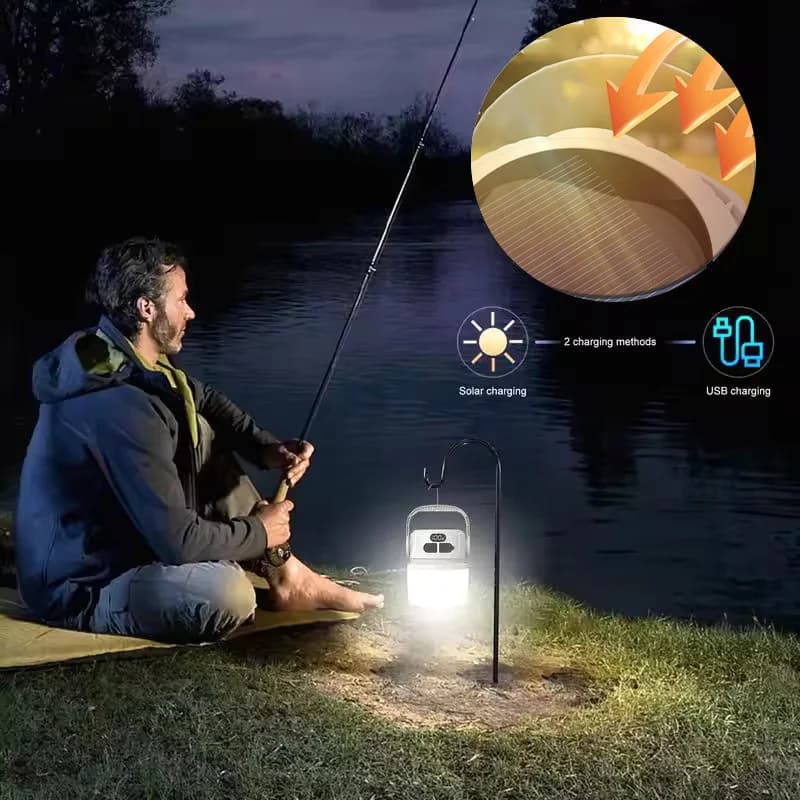 Solar Camping Lights Outdoor Waterproof Multifunctional Tent Flashlight Type-C And Solar Charge Atmosphere Light LED with Hook ﻿ - 6