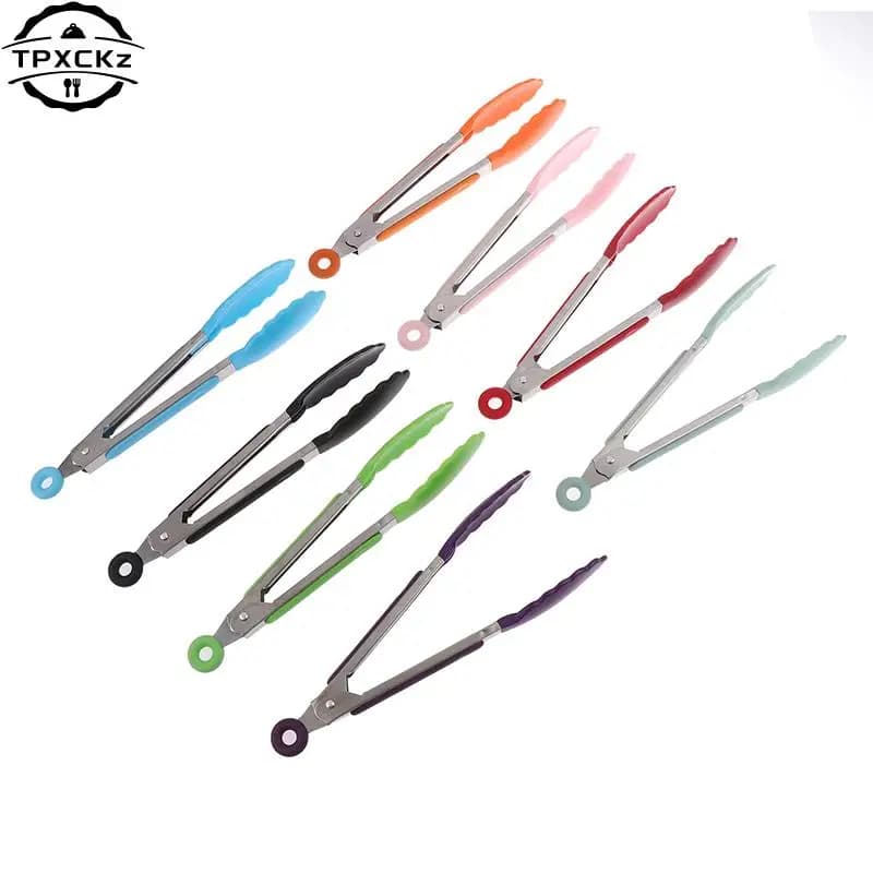 Silicone BBQ Grilling Tong Kitchen Cooking Salad Bread Serving Tong Non-Stick Barbecue Clip Clamp Stainless Steel Tools Gadgets - 2