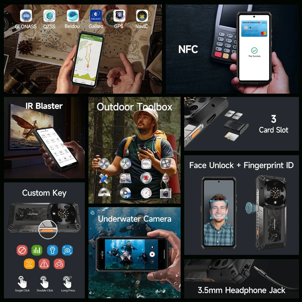 هاتف Ulefone Armor 28 Pro 5G الذكي المتين بتقنية الذكاء الاصطناعي، ذاكرة تخزين 512 جيجابايت، معالج MTK Dimensity 7300، بطارية 10600 مللي أمبير، شاشة AMOLED مقاس 6.67 بوصة، كاميرا 64 ميجابكسل - 5