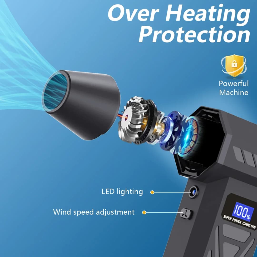 منفاخ هواء جديد P70 110000 دورة في الدقيقة، 4 سرعات قابلة للتعديل، منفاخ توربيني مع إضاءة LED وشاشة بطارية، منفاخ هواء مضغوط لاسلكي - 3