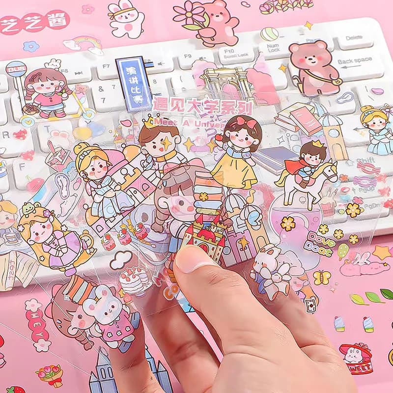 50 Pcs of Non-repetitive PET Waterproof Cute Ledger Stickers Cut-free Stickers for Students and Girls Anime Idol Card Stickers - 6
