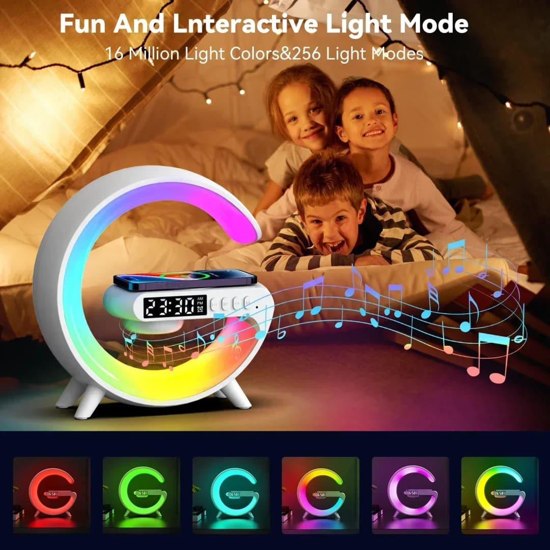 Wireless Charger Stand Pad RGB G Light Alarm Clock Speaker For iPhone 16 15 14 13 Samsung Xiaomi Mini Fast Charging Dock Station - 2