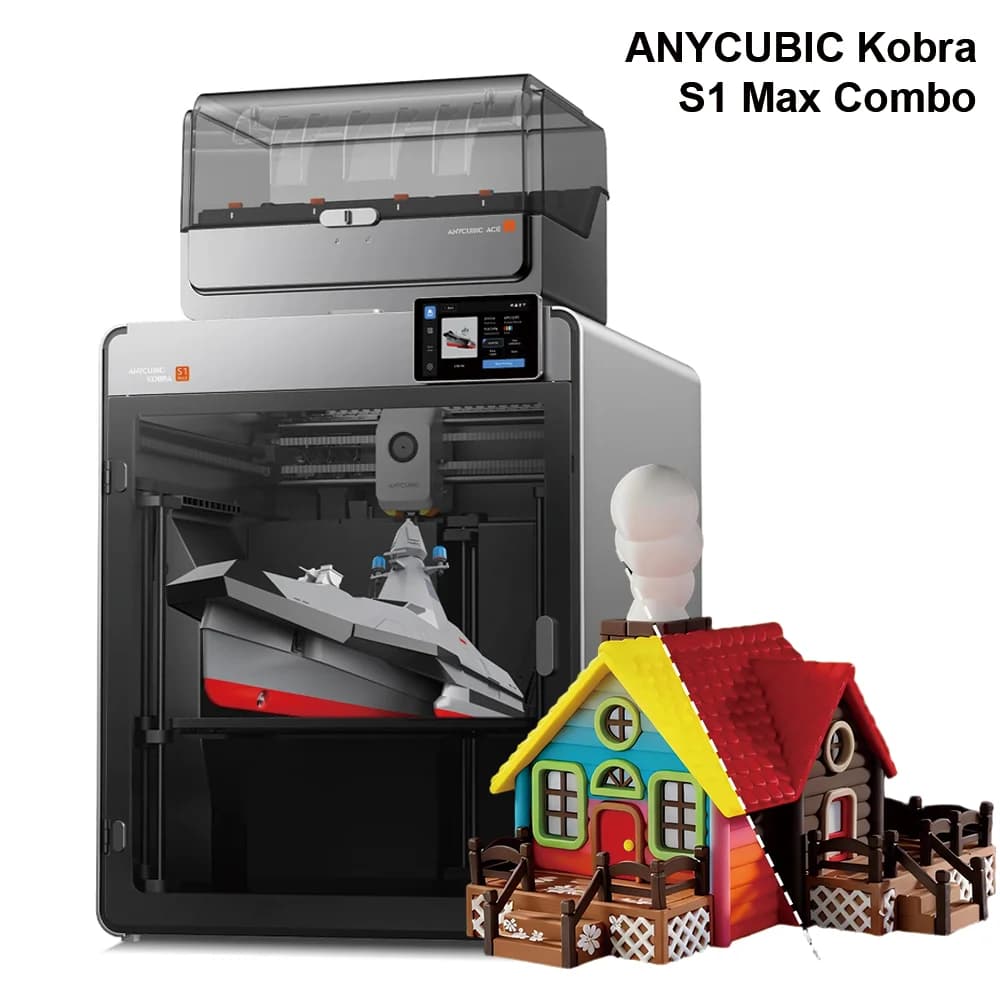 Anycubic Kobra S1 Max Combo MultiColor 3D Printer Hardened Steel Nozzle High Precision Max Speed 600mm/s 3D Printer 350×350×350