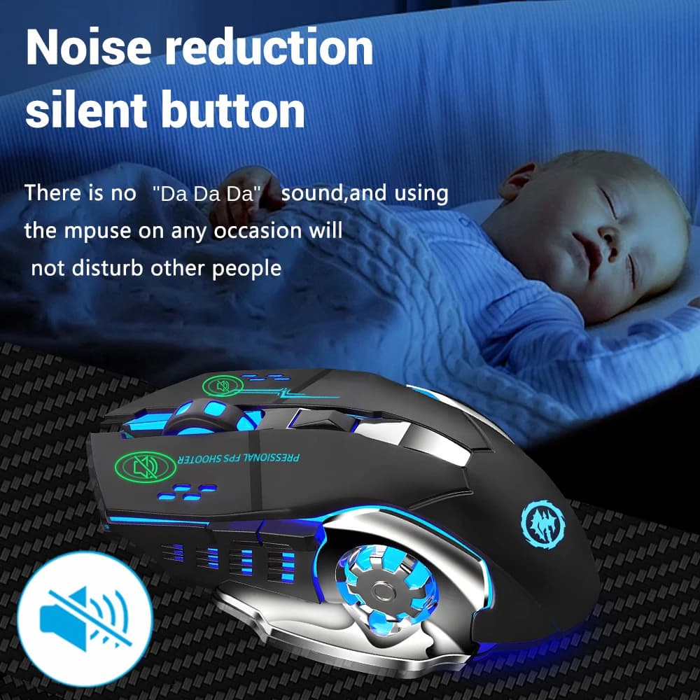 ماوس لاسلكي 2.4G USB مع بلوتوث، مريح وصامت، قابل لإعادة الشحن، مع إضاءة خلفية، مناسب للكمبيوتر المحمول وماك بوك - 6