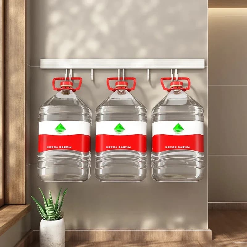 Wall Mounted Kitchen Storage Rack No Punch Shelves with Movable Hook Spoon Holder Organizer Kitchen Utensil Accessories - 4