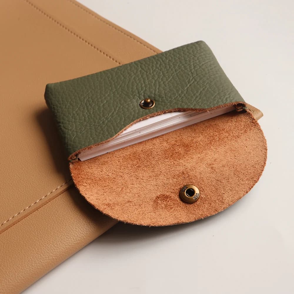 Personalize Genuine Leather Card Holder Simple Classic Soft Cowhide Coin Purse Engrave Letter Mini Envelope Business Card Sleeve - 5