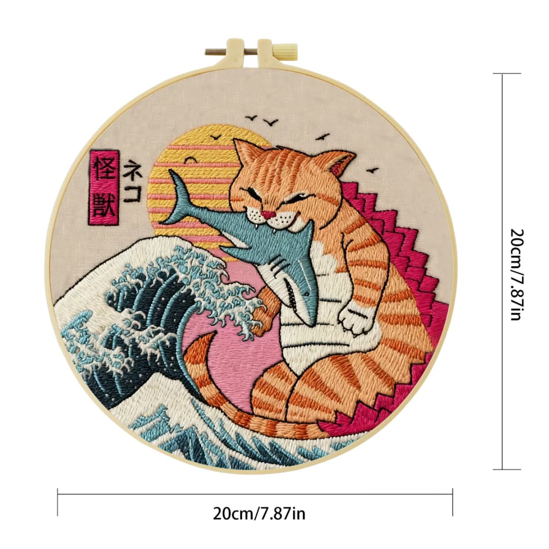 1pc 20X20CM/15X15CM 7.87/6.3inch Monster Cat Embroidery Starter Kit DIY Kit DIY Embroidery Kit Manualidades Needle Art - 3