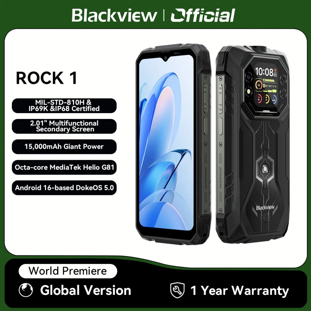 Blackview ROCK 1 Rugged Smartphone,6.56-inch 90Hz  Display,8GB RAM  256GB ROM,15000mAh/33W, MediaTek Helio G81,Android 16 NFC