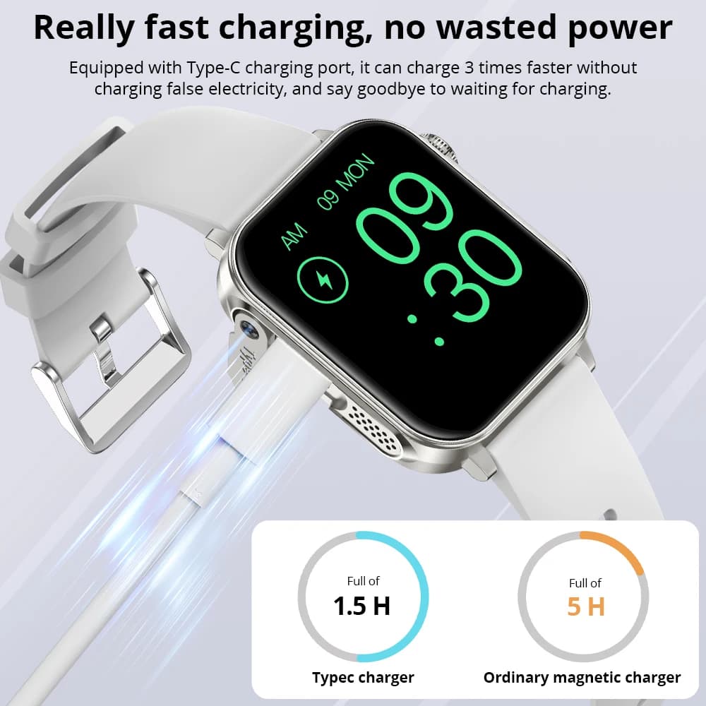 ساعة كولمي بي 80 الذكية للرجال والنساء مع منفذ تايب سي، مدير صحي، مكالمات بلوتوث، مقاومة للماء بمعيار آي بي 67، كشاف ضوئي، متوافقة مع هواتف شاومي وآي أو إس - 2