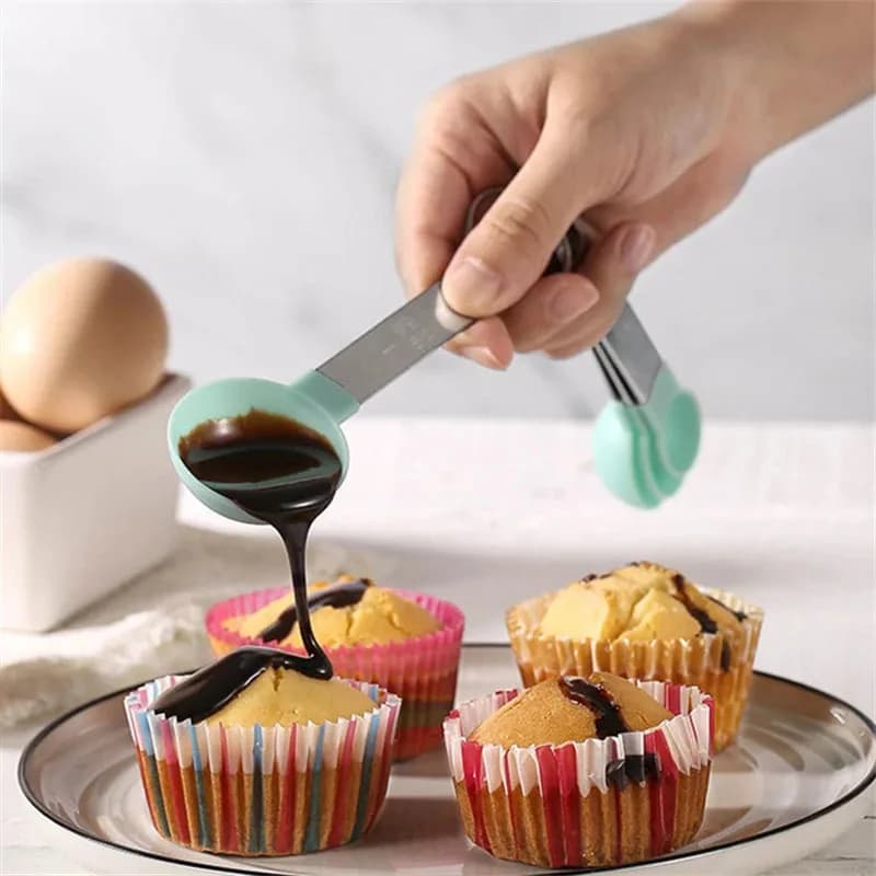 4/8PCS/Set Plastic Multi Purpose Measuring Cup Measuring Spoon Stainless Steel Handle With Graduated Measuring Baking Tools - 4