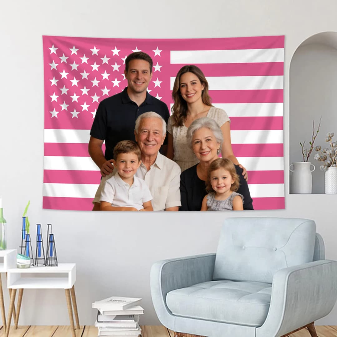 1pc Personalized photo customized American flag tapestry, room decoration banner tapestry customized for family, pets, idols - 4