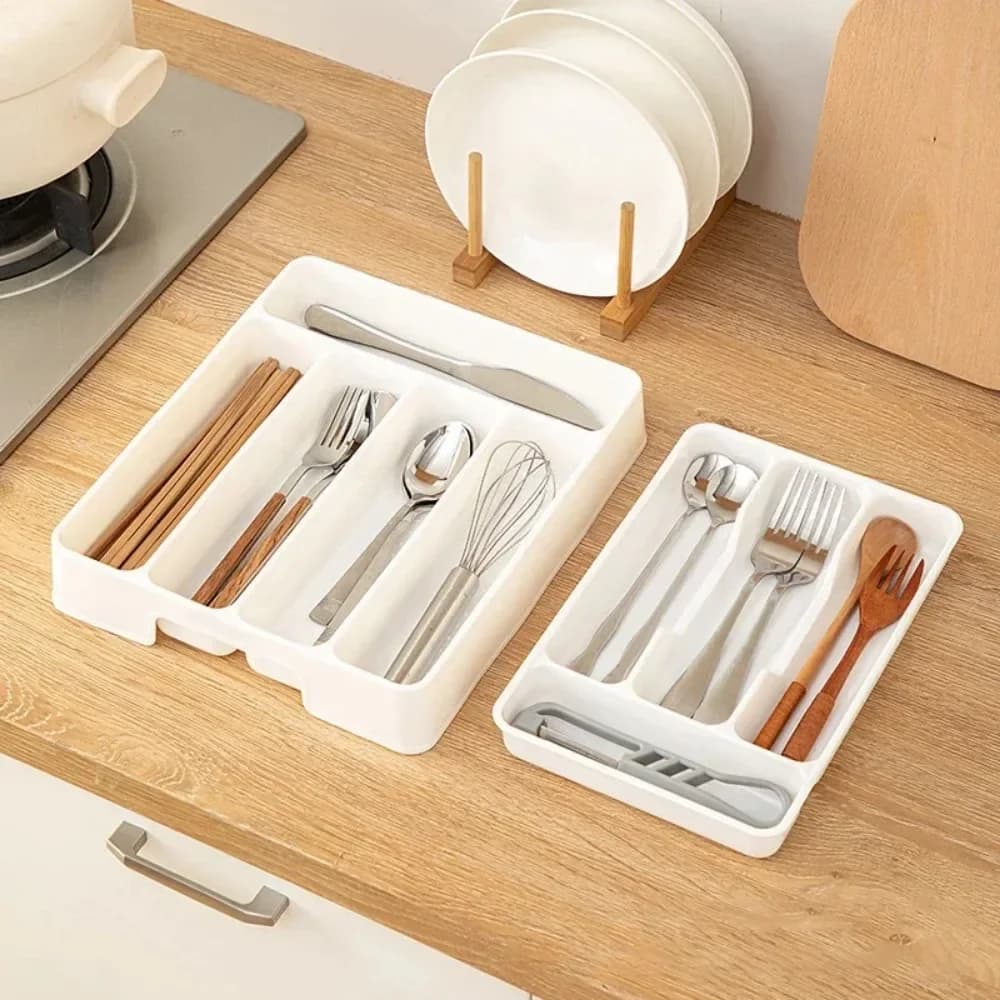 4/5 Compartments Cutlery Organizer Daily Drawer Divider Tray Rectangle Easy Clean Home Kitchen Spoon Fork Separation Box - 4