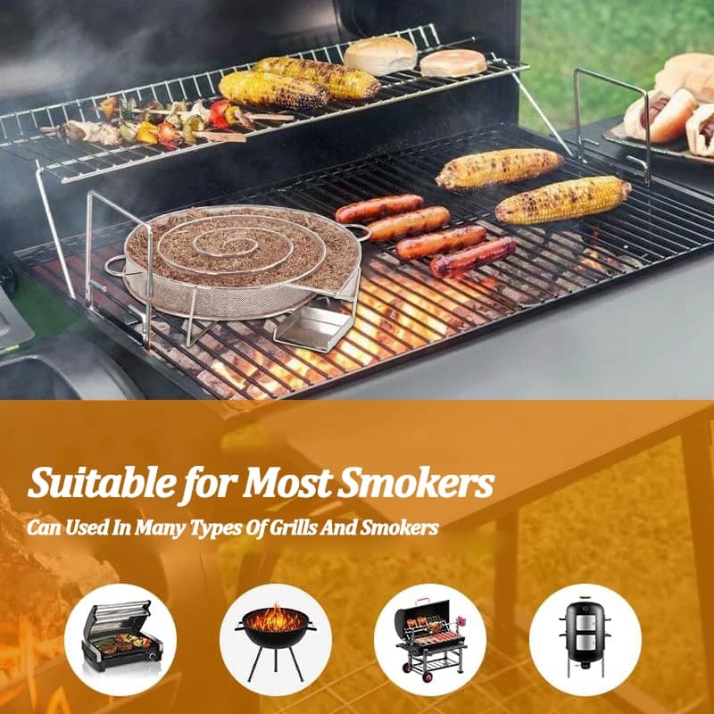 Stainless Steel Cold Smoke Generator Charcoal Barbecue Round Meshes Apple Wood Chips Smoker BBQ Grill Accessories For Salmon - 2