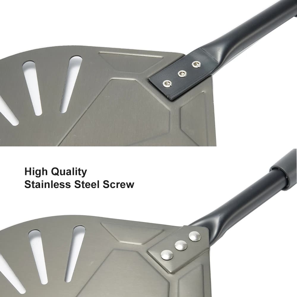 Onilini مجرفة بيتزا مثقبة من الصلب المؤكسد 7/8/9 بوصة، مقبض من سبائك الألومنيوم، ملحقات مجداف البيتزا - 5