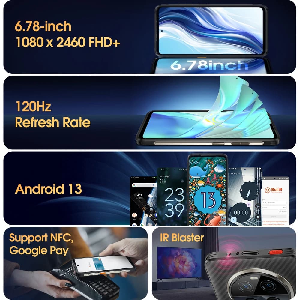هاتف Ulefone Armor 23 Ultra 5G متين برسائل الأقمار الصناعية وشاحن 120 واط وكاميرا ليلية 64 ميجابكسل وذاكرة 24 جيجابايت + 512 جيجابايت وNFC بنظام أندرويد 13 - 6