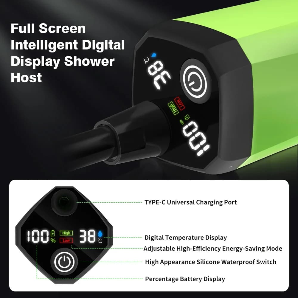 Camping Shower Pump RV Outdoor Shower Kit Camp Shower w/Full Screen Intelligent Digital Display Adjustable 6000mAh Shower Kit - 3