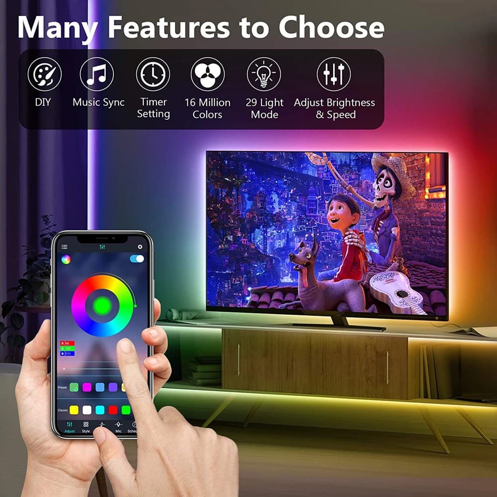 أضواء LED بمنفذ USB 5V للتلفزيون مع تحكم عبر التطبيق شريط مرن RGB5050 30 ليد/م إضاءة خلفية LED للتلفزيون ديكور غرفة نوم - 3