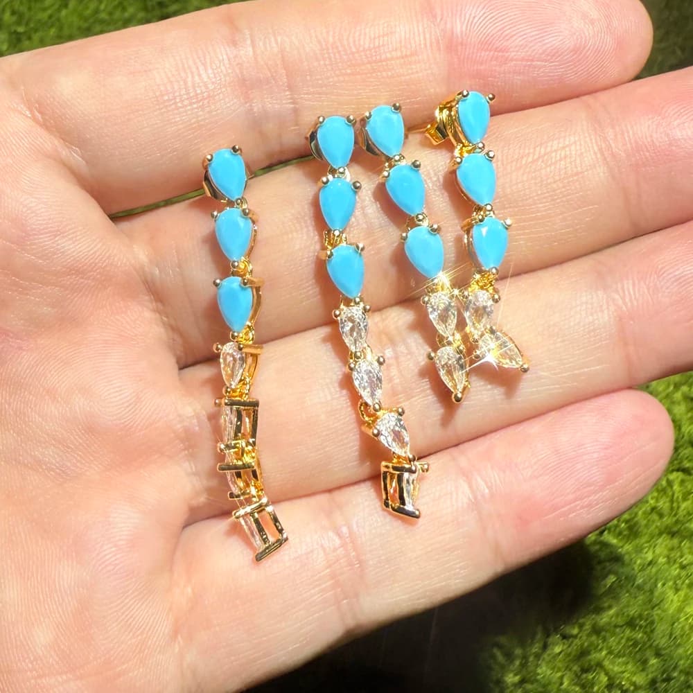 عالية الجودة هندسية الفيروز تشيكوسلوفاكيا معبد القرط هوب قسط الأزرق قطرة استرخى أقراط للنساء مجوهرات الزفاف الفاخرة الفتيات - 2