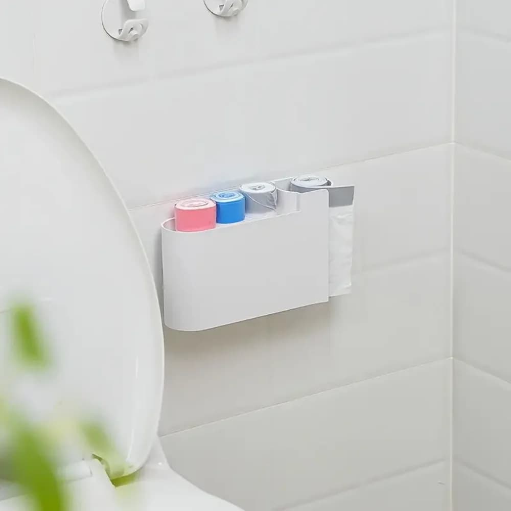 1pc Wall-Mounted Dual-Compartment Trash Bag Organizer ABS Plastic Kitchen Cabinet Door Storage Box Space-Saving for Home Office - 5