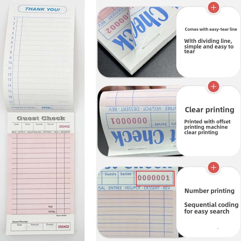 2/6 عبوات من وسادات ملاحظات الخادم، كتب فحص الضيوف للخوادم، مفكرة فحص الضيوف لخوادم النادلة 50 ورقة/وسادة - 5