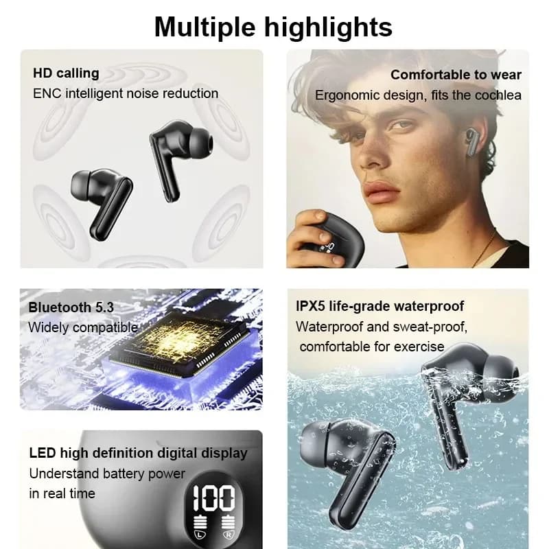 Wireless Bluetooth Headphones TWS Headsets With Mic Stereo Sport In-ear Earphone Touch Control Long Standby HD Call Earbuds Game - 5