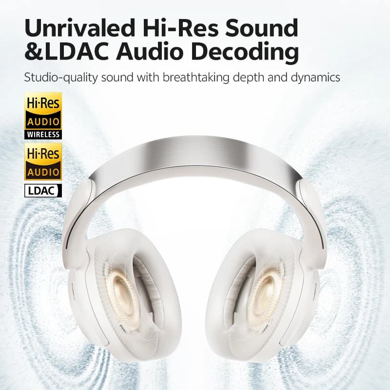 سماعة رأس QCY H3S فوق الأذن بعزل ضوضاء متكيف -56dB وصوت محيطي LDAC عالي الدقة، لاسلكية، بلوتوث 6.0، مشغل مزدوج، بطارية حتى 102 ساعة - 3