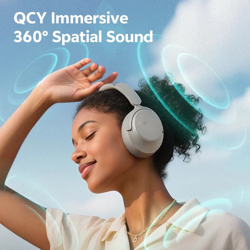 سماعة رأس QCY H3S فوق الأذن بعزل ضوضاء متكيف -56dB وصوت محيطي LDAC عالي الدقة، لاسلكية، بلوتوث 6.0، مشغل مزدوج، بطارية حتى 102 ساعة - 6