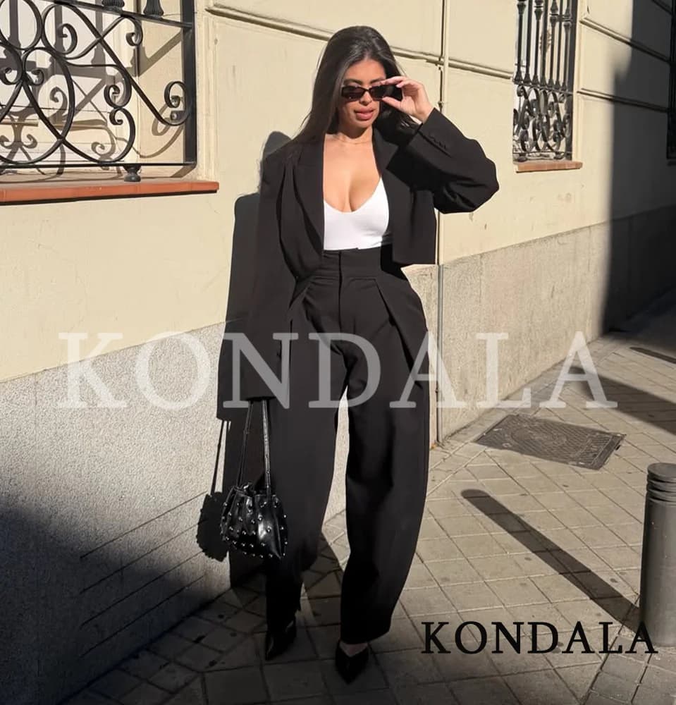 KONDALA Commute High Street Balloon Pants Women Trendy Casual Pleated Trousers 2026 Spring Summer Office Lady Vintage Long Pants - 6