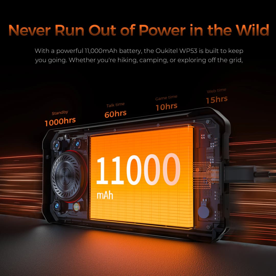 عرض عالمي أول: هاتف OUKITEL WP53 المتين، ذاكرة 24+128 جيجابايت، بطارية 11000 مللي أمبير، نظام أندرويد 15، شاشة 6.52 بوصة، NFC، كاميرا 13 ميجابكسل - 4
