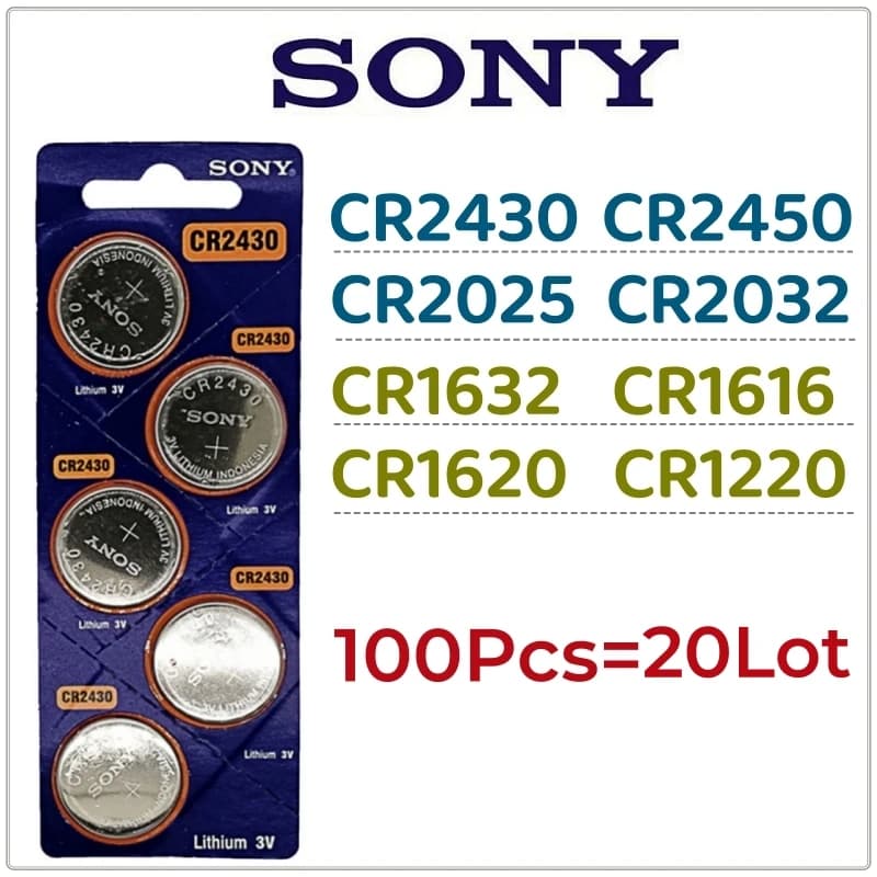100 قطعة بطارية Sony أصلية CR2450 CR2430 CR2032 CR2025 CR1632 CR1616 CR1620 CR1220 الليثيوم