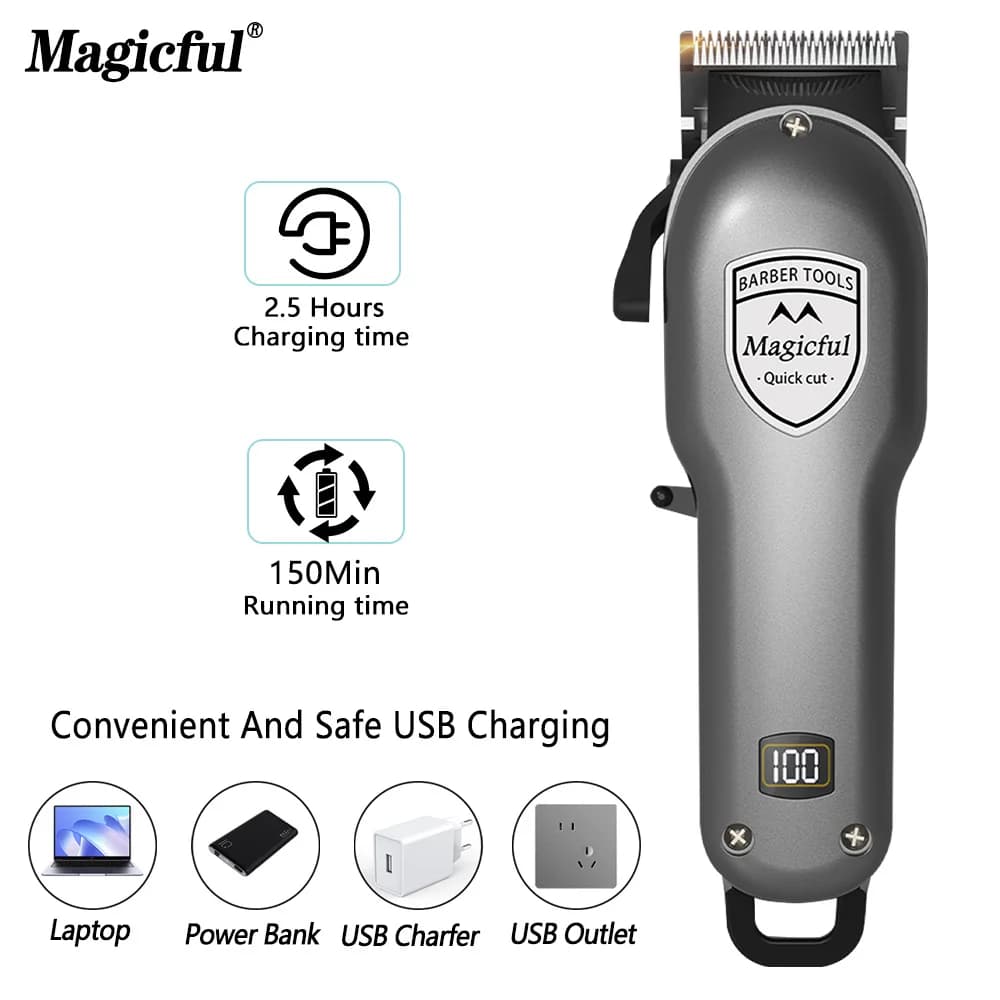 Magicful  Hair Clipper Hair Trimmer For Men Rechargeable Li-ion Battery Shaving Adjustable Electric Professional Hair Clipper - 5