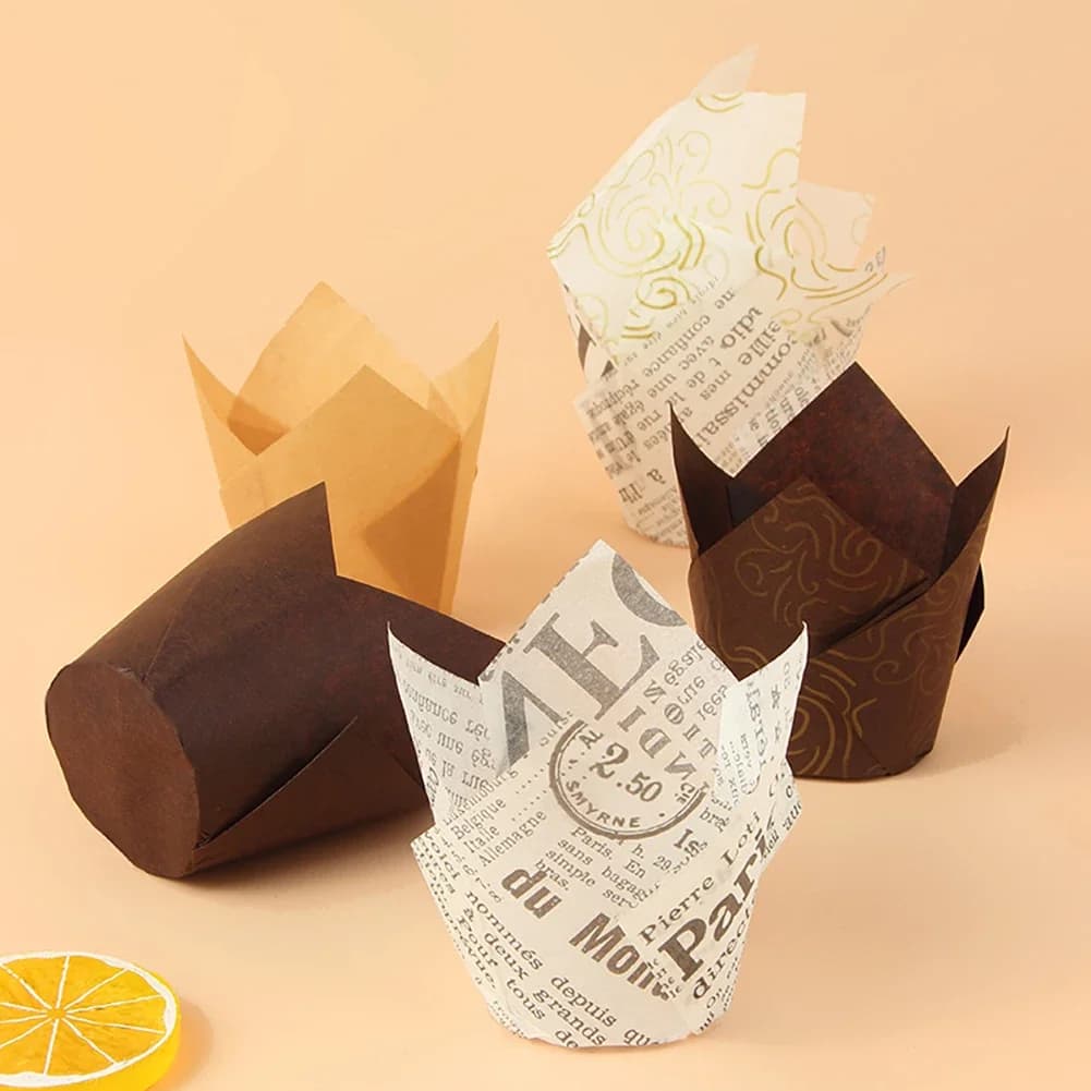 50pcs Tulip Muffin Cupcake Paper Cups Oilproof Cupcakes Liner Baking Muffin Box Cup Cake Decorating Tools Muffin Wrap Cases - 2