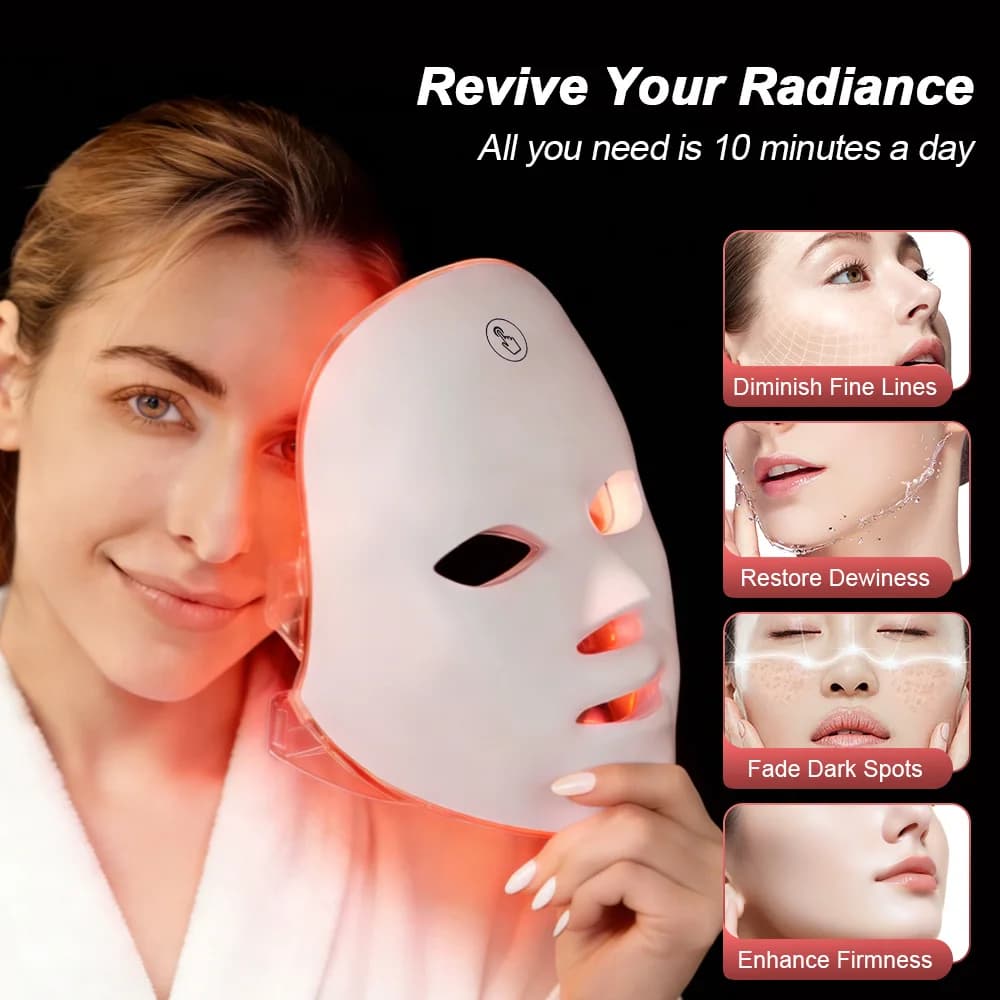 قناع الوجه LED بتقنية الفوتون والضوء الأحمر، لمكافحة حب الشباب، إزالة التجاعيد، تجديد البشرة، تبييض، وأجهزة تجميل الوجه - 5