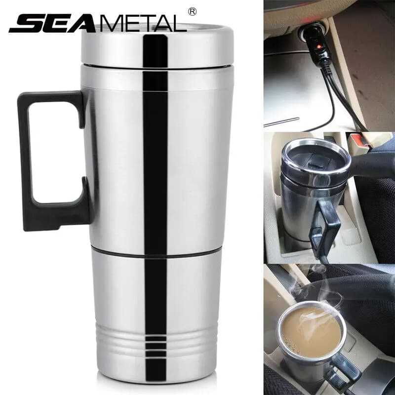 SEAMETAL 12 فولت 24 فولت 300 مل كوب تسخين السيارة ستانلس ستيل غلاية كهربائية ماء قهوة حليب كوب حراري لملحقات سيارة الشتاء