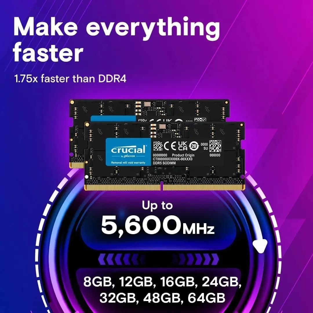 Crucial DDR5 RAM PC5 8GB 16GB 32GB 4800mhz 5600mhz laptop memory ram ddr5 module ECC error correction  262 Pin SO-DIMM - 2
