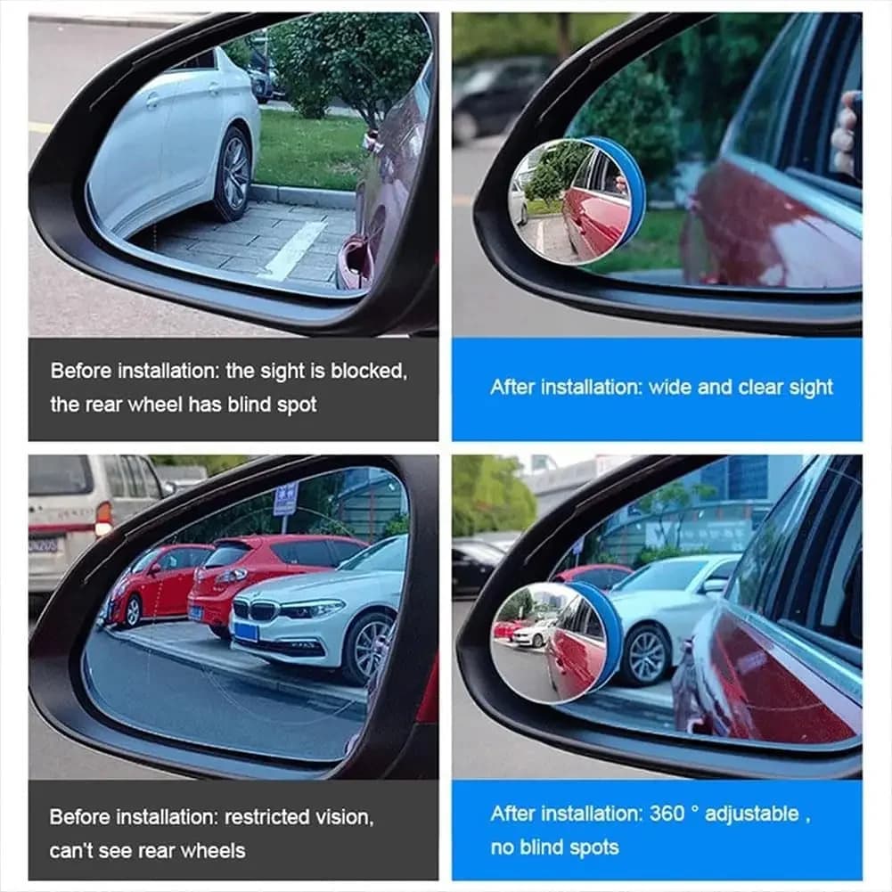 2Pc Car Blind Spot Rear View Mirror Wide Angle 360 Degree Adjustable Safety Driving Car Reverse Auxiliary Rearview Convex Mirror - 5
