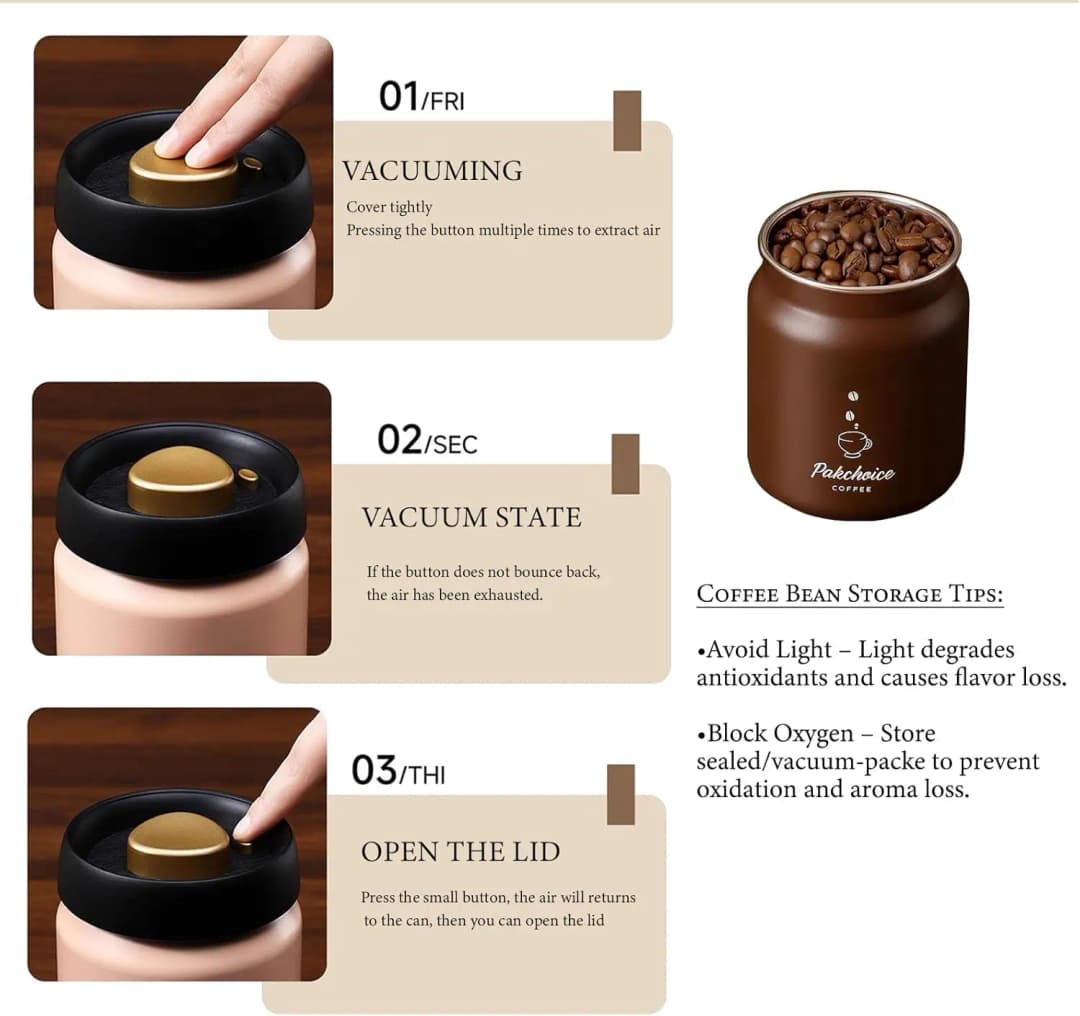 Vacuum Coffee Bean Storage Container Stainless Steel Airtight Canister Coffee Grinder Spice Food Storage Jar Kitchen Tool - 5
