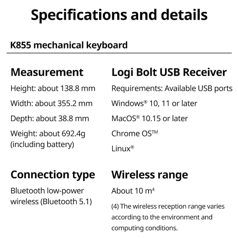 Logitech MK855 Wireless Mechanical Keyboard Mouse Combo, TTC Red Switches, Bluetooth & Logi Bolt Multi-Device Office Set - 6