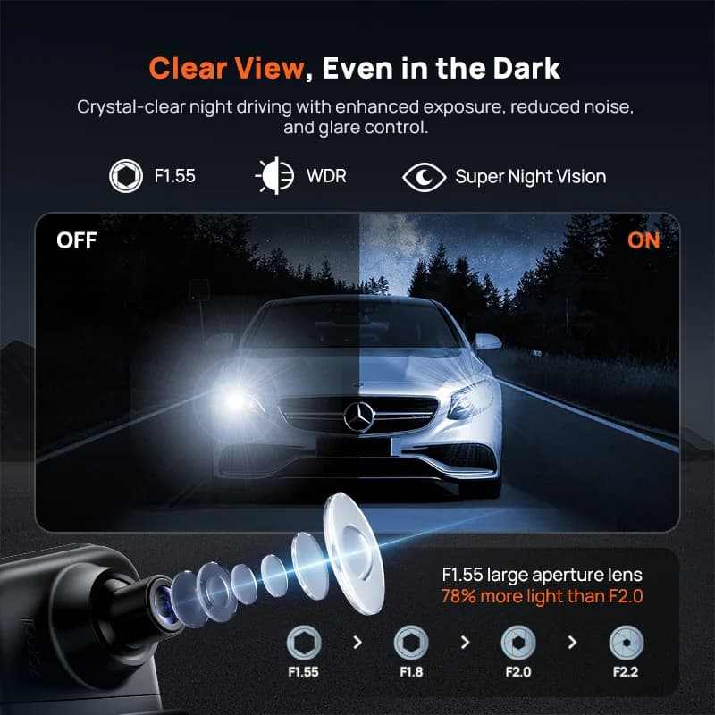 70mai Rearview Dash Cam S410 9.35" Mirror Display Front 2K Rear 1080P F1.55 Aperture Supercapacitor 24/7 Protection 70mai S410 - 3