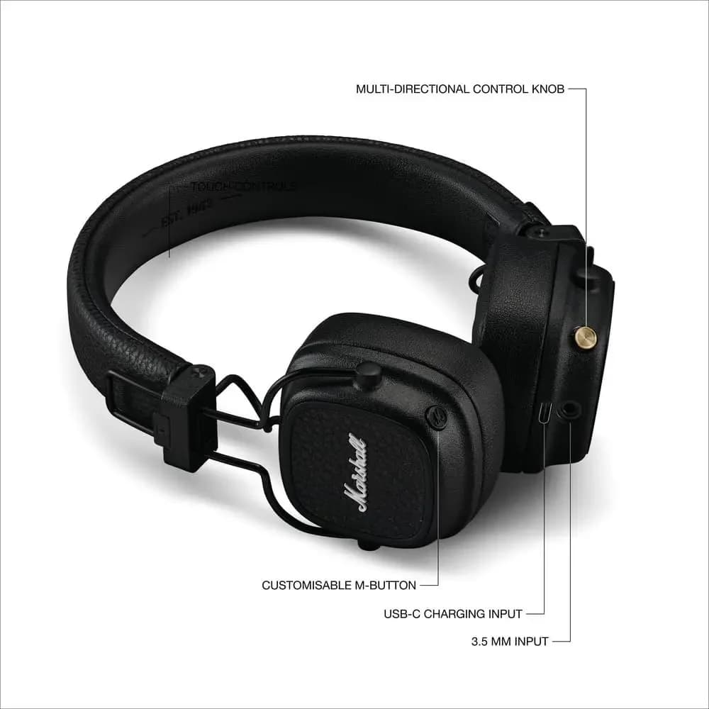 Marshall Major V 5 Wireless Bluetooth Headphone with Mic Foldable Pop Rock Retro Headset Support Marshall Bluetooth App - 5