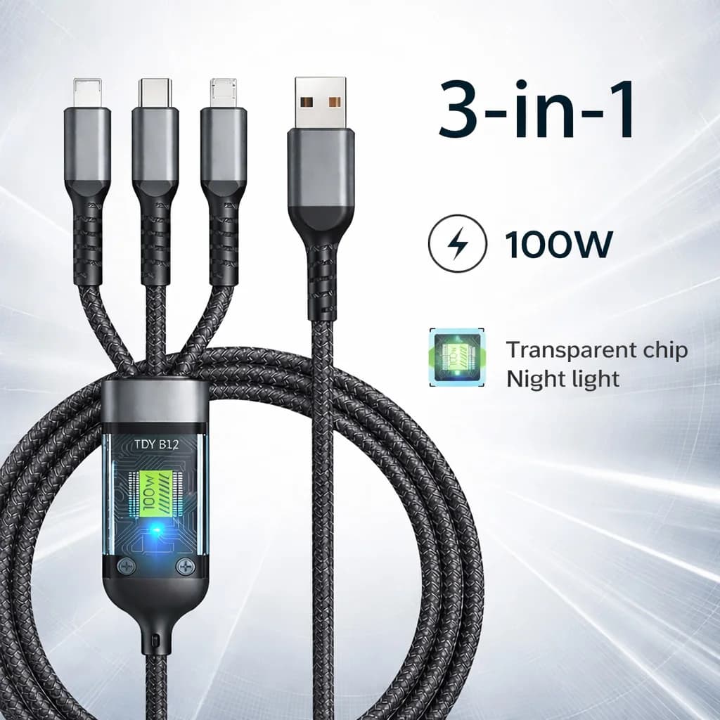 3 في 1 100 واط USB كابل شحن سريع مايكرو USB سلك بيانات شاحن الهاتف كابل شحن سريع آيفون سامسونج شاومي هواوي