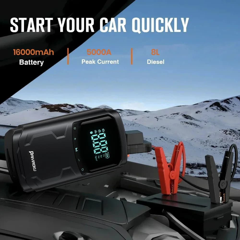 Car Jump Starter with Air Compressor Peak 5000A Auto Battery Booster 150PSI Air Pump Portable Power Bank Tire Inflator Lighting - 2