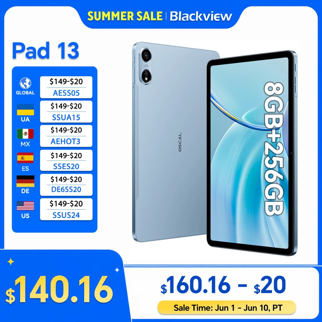 جهاز لوحي Blackview Pad 13 بسعة 256 جيجابايت و 14 جيجابايت رام وشاشة 10.1 بوصة