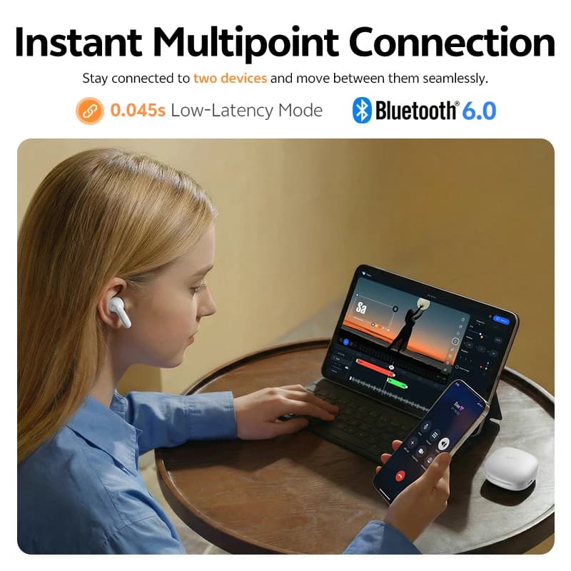 QCY T13 Pro HT23 Adaptive ANC Wireless Earbuds 13mm Drivers Powerful Bass 50dB Hybrid ANC Bluetooth 6.0 Earphones 6 Mics ENC 47H - 5