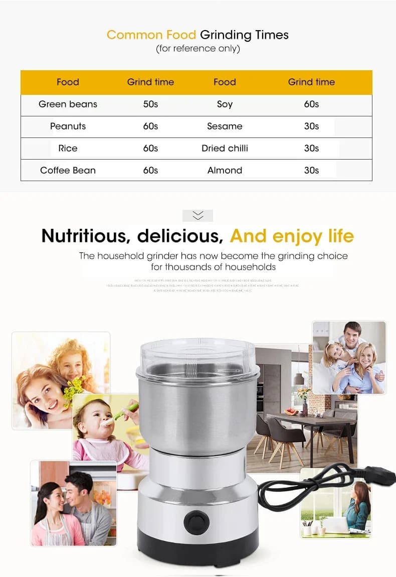 Mini Electric Grinder 300ml Ultrafine Pulverizer for Baby Food Coffee Spice Pepper Grain Mill with 2/4 Blades Household Use - 6